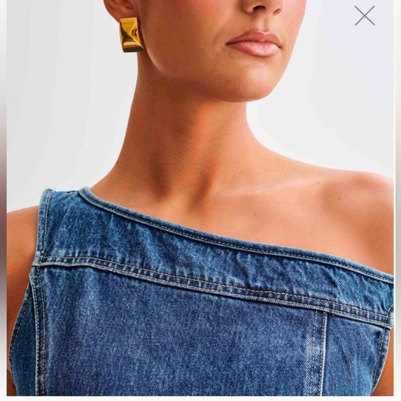 New W Tag MESHKI Baker Off-Shoulder Dark Denim Mini Dress Size Small - Picture 13 of 13